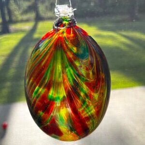 Handcrafted Kitras Art Calico Friendship Glass Ball Ornament Mosaic
